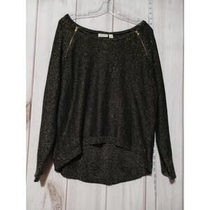 Bisou Bisou Sweater Womens Large Metallic Pullover Hi Low Zipper Long Sleeve